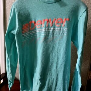 Delta Teal Long Sleeve Tee with Red and White Print